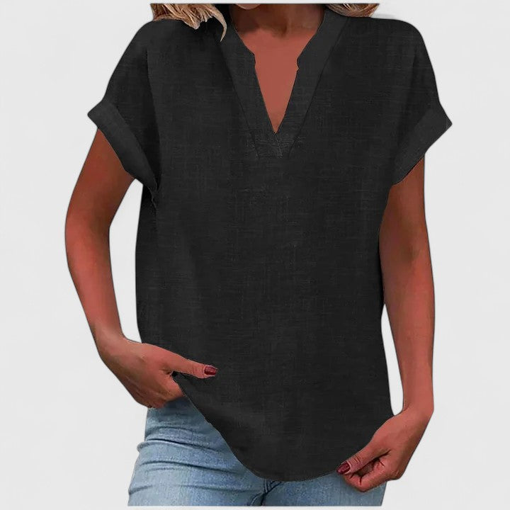 Calantha | Elegant Linen Comfortable V-Neck Blouse