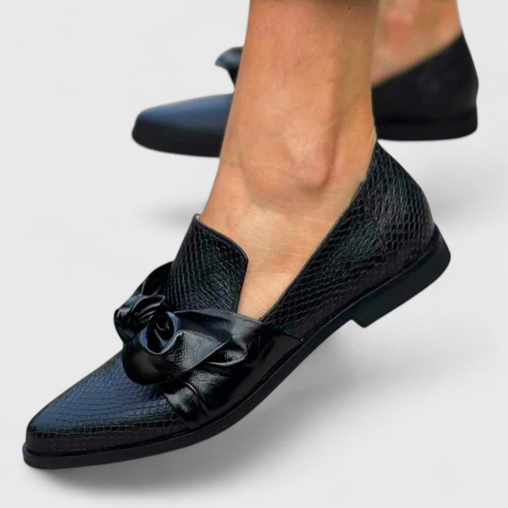Calantha | Black Snake Embossed Elegant Loafers