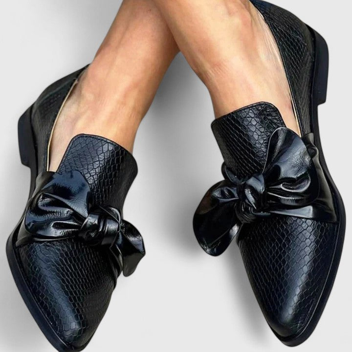 Calantha | Black Snake Embossed Elegant Loafers