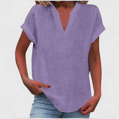 Calantha | Elegant Linen Comfortable V-Neck Blouse