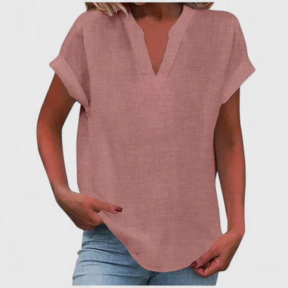 Calantha | Elegant Linen Comfortable V-Neck Blouse