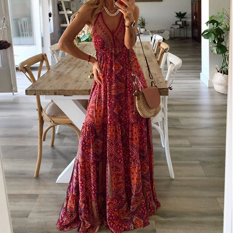 Astrid | Women's V Neck Boho Flowy Draped Teal Maxi Dress