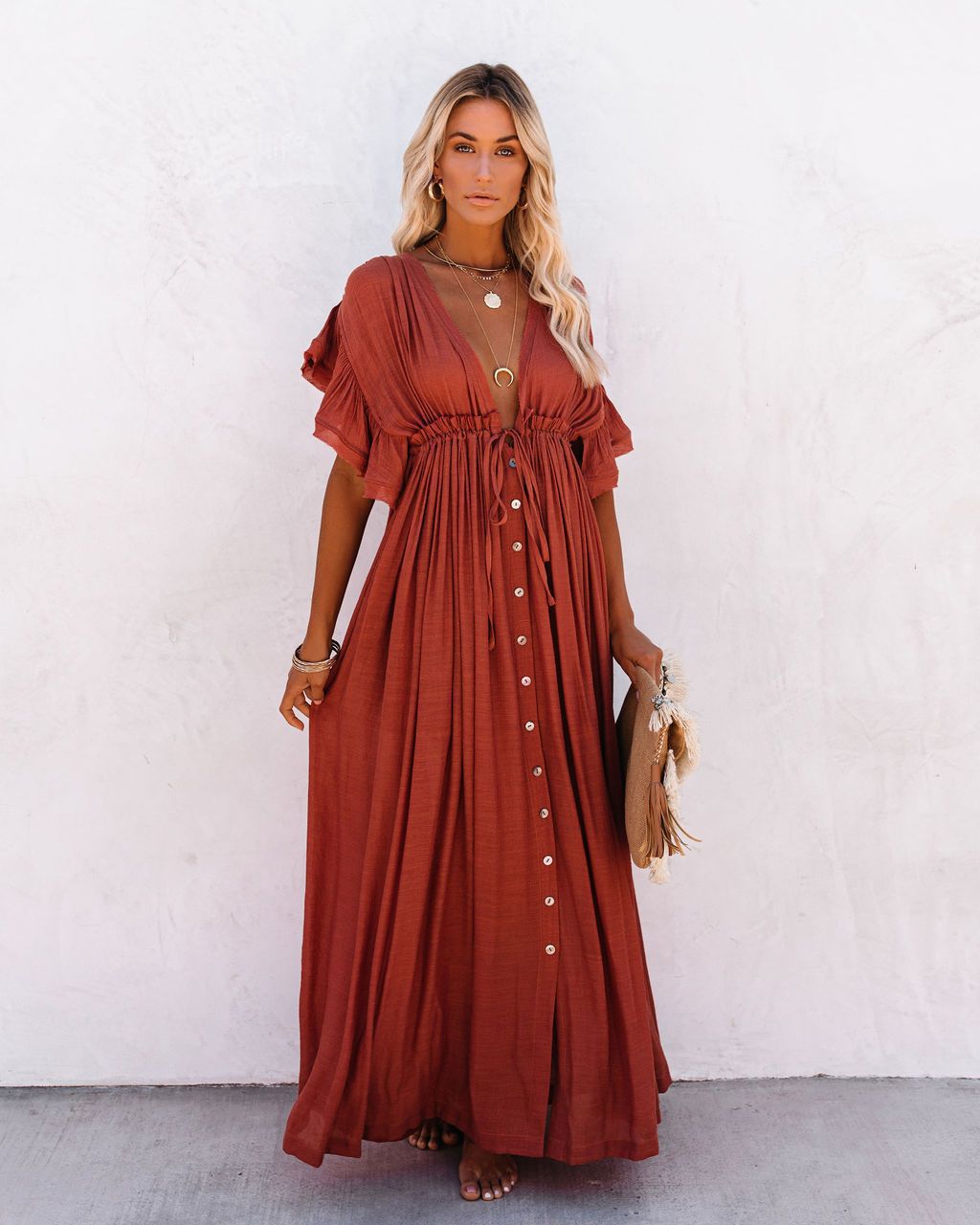Astrid | Women’s Summer Boho Button Front Maxi Dress in Black Linen
