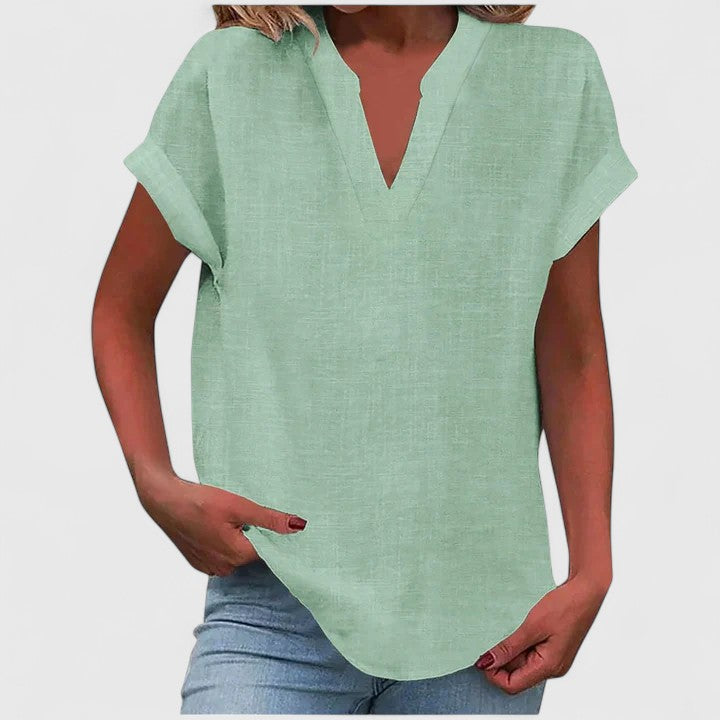 Calantha | Elegant Linen Comfortable V-Neck Blouse