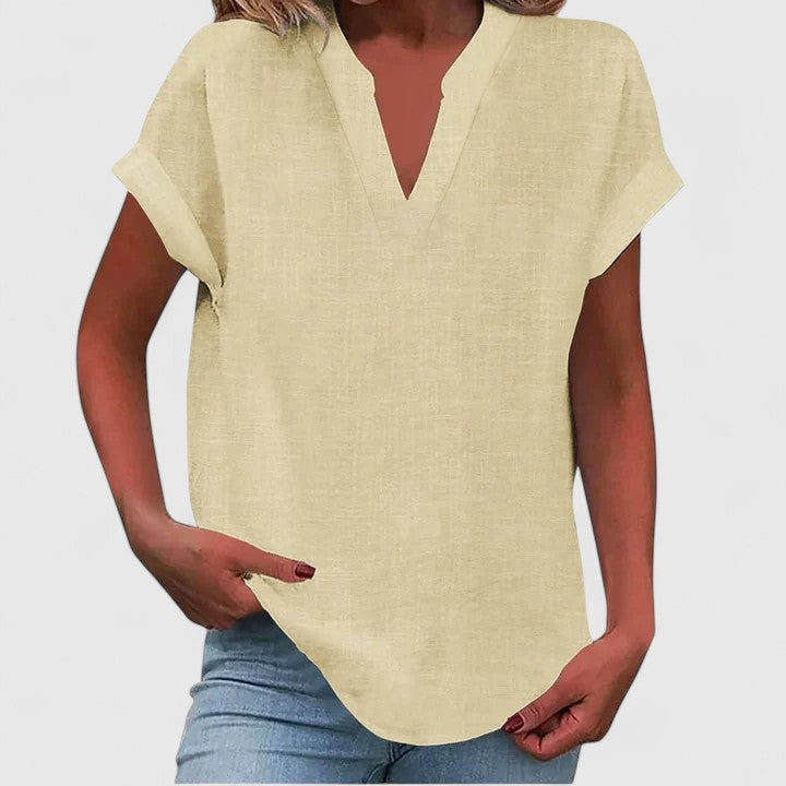 Calantha | Elegant Linen Comfortable V-Neck Blouse