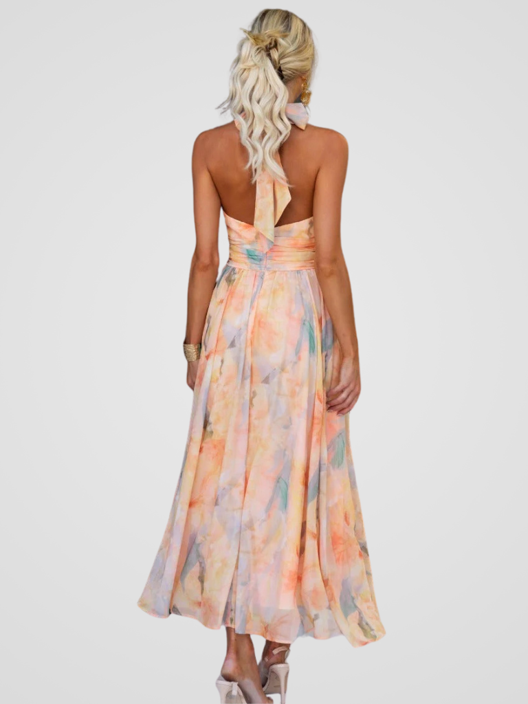 Calantha | Soft Peach Elegant Midi Dress