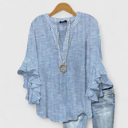 Calantha | Elegant Blue Floral Comfortable Blouse