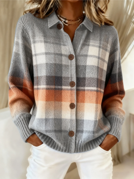 Astrid | Checked Knitted Blouse in Soft Earth Tones