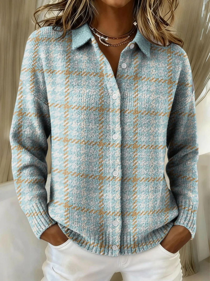 Astrid | Checked Blouse With Sand-Colored Accents - Soft Knit