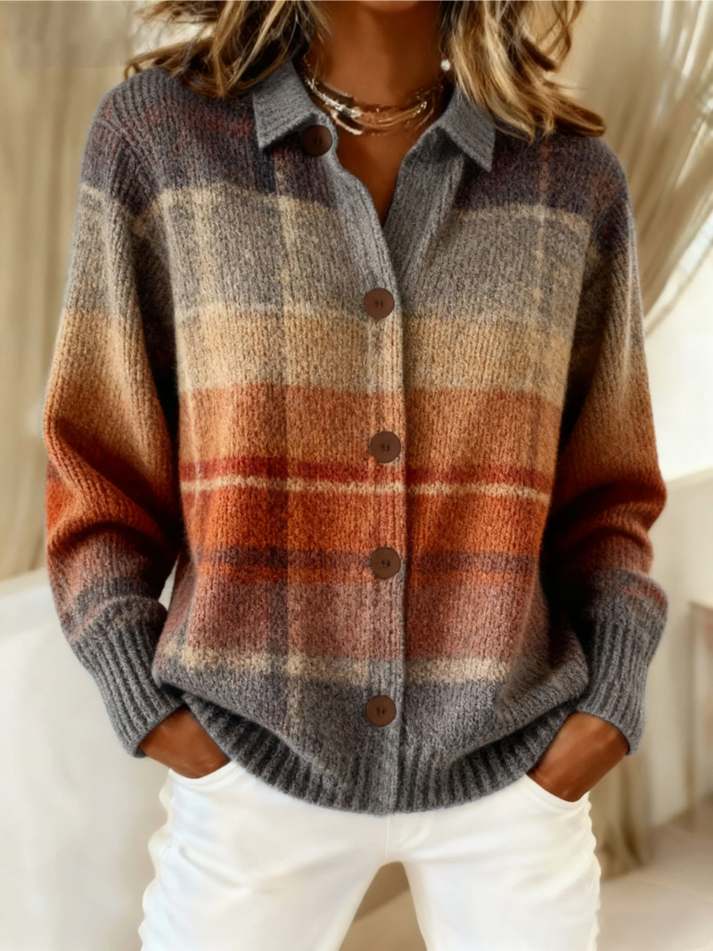 Aurelia | Checked Blouse in Soft Knit, Warm Autumnal Shades