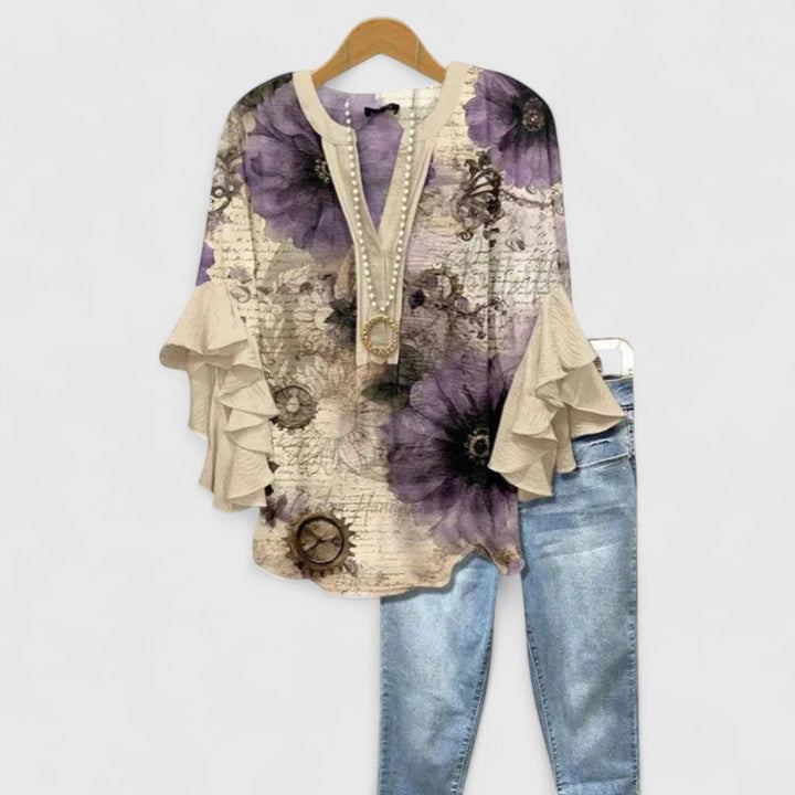 Calantha | Elegant Blue Floral Comfortable Blouse
