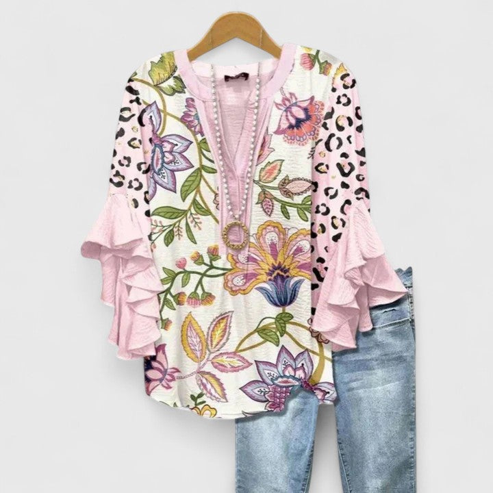 Calantha | Elegant Blue Floral Comfortable Blouse