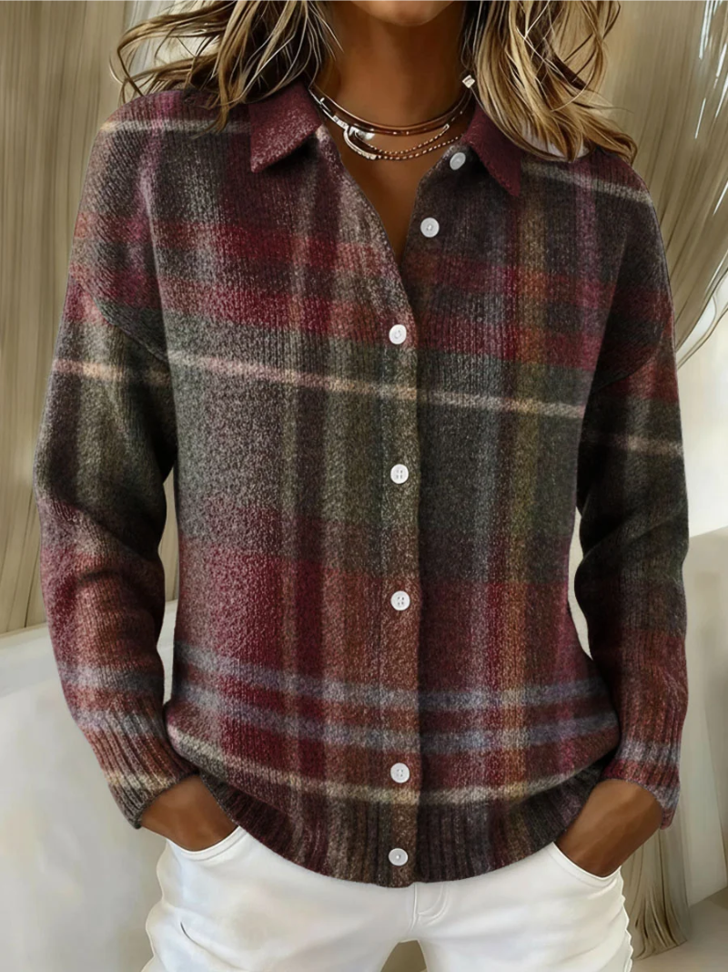 Alethea | Rich Autumn Checked Knit Blouse