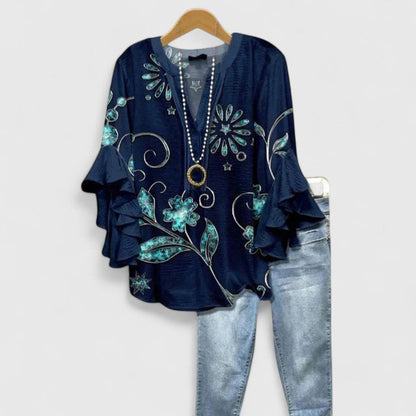 Calantha | Elegant Blue Floral Comfortable Blouse