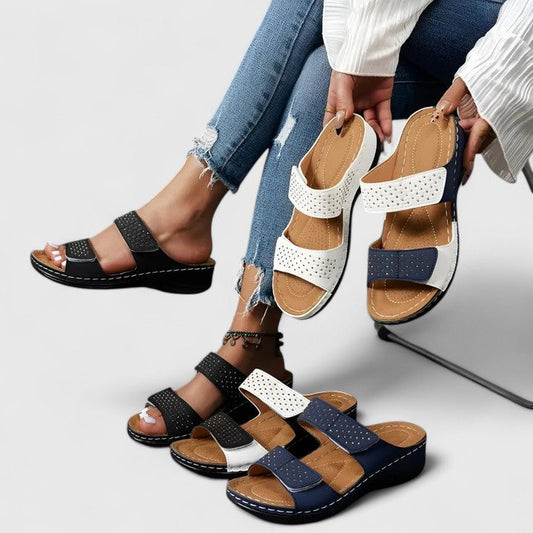 Calista | Luxury Orthopedic Sandals - White, Navy & Black