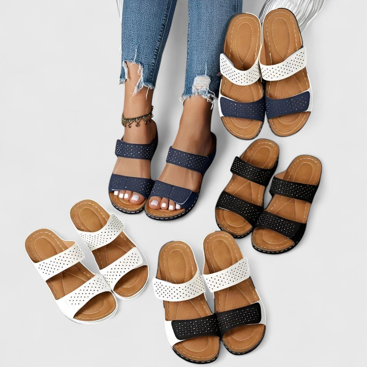 Calista | White Two-Strap Orthopedic Sandals