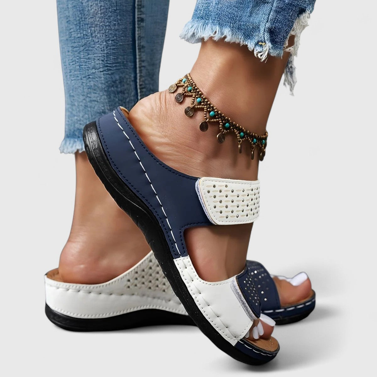 Calantha | White Two-Strap Orthopedic Sandals