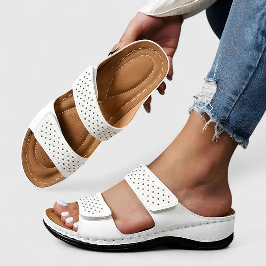 Calantha | White Two-Strap Orthopedic Sandals