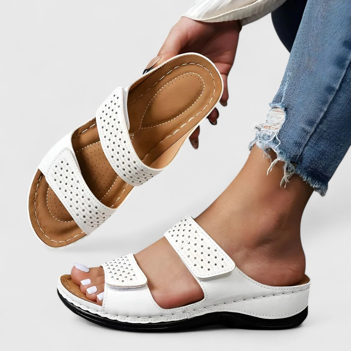 Calista | White Two-Strap Orthopedic Sandals