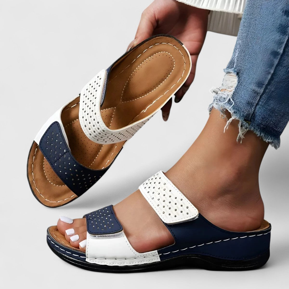 Calantha | White Two-Strap Orthopedic Sandals