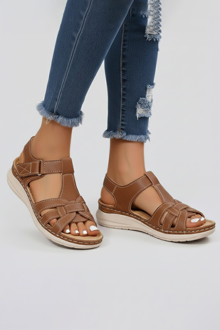 Astrid | Women's Open Toe Strap Sandals in Tan Leather