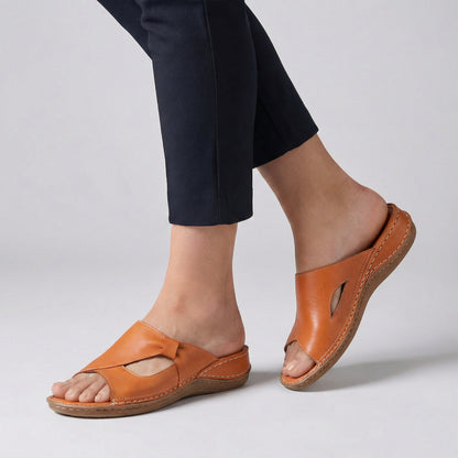 Astrid | Women’s Orthopedic Open-Toe Comfort Slide Sandals in Black Leather