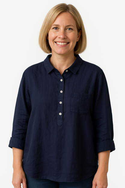 Astrid | Dark Navy Linen Blouse