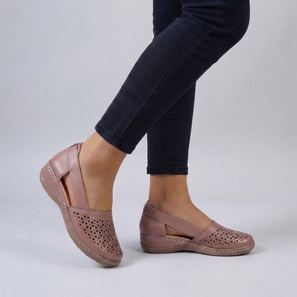 Alethea | Black Leather Women's Orthopedic Scalloped Cut-Out Comfort Sandals