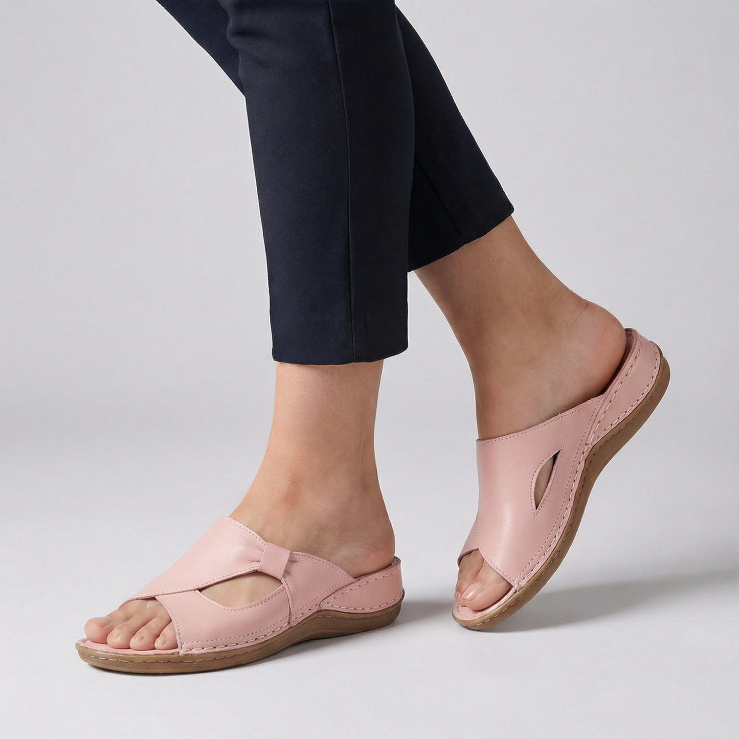 Astrid | Women’s Orthopedic Open-Toe Comfort Slide Sandals in Black Leather