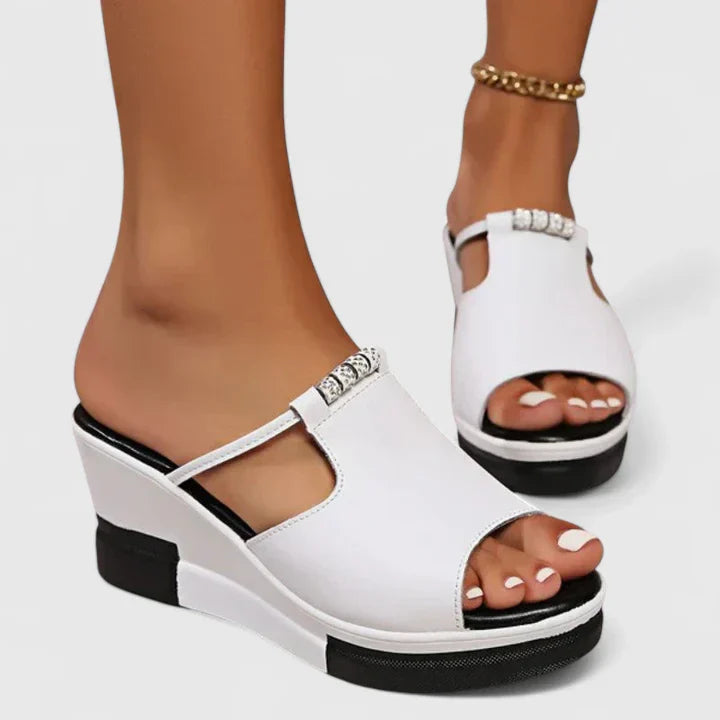 Calantha | Black Leather Orthopedic Sandals