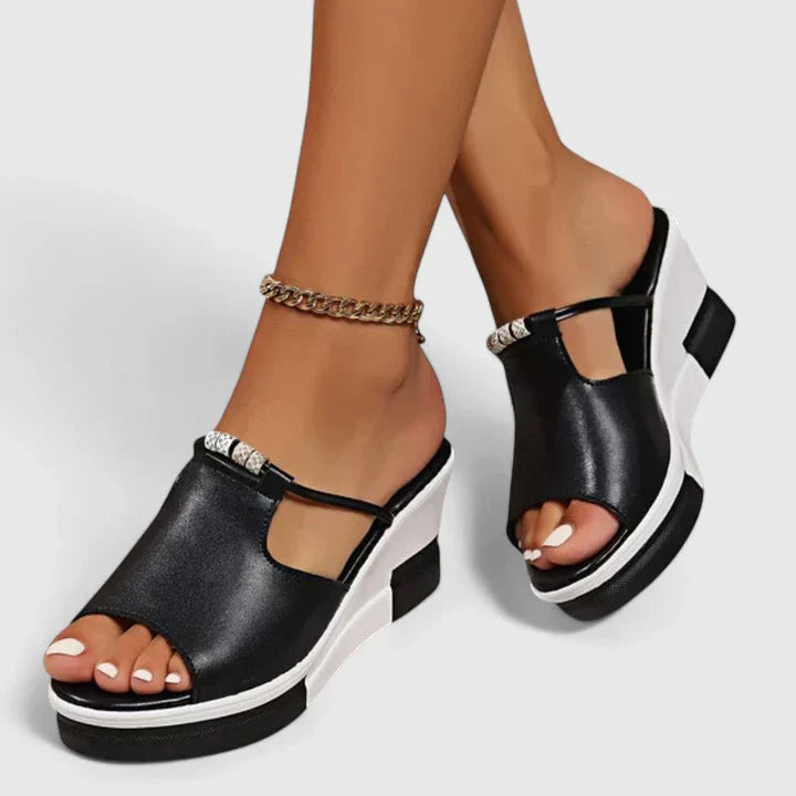 Calantha | Black Leather Orthopedic Sandals