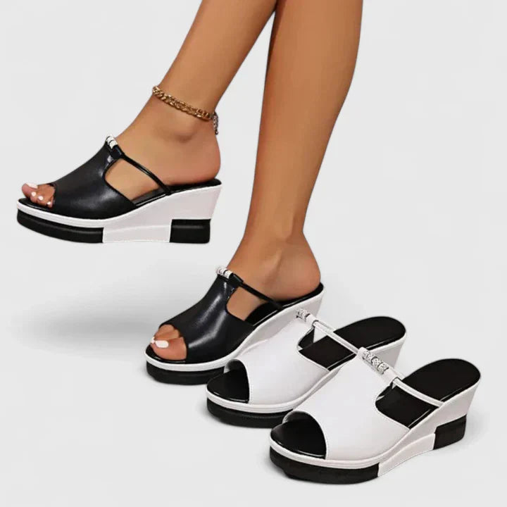 Calista | Black Leather Orthopedic Sandals