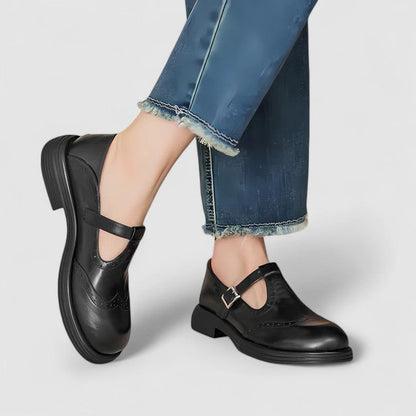 Alethea | Elegant Brown Leather Mary Jane Shoes
