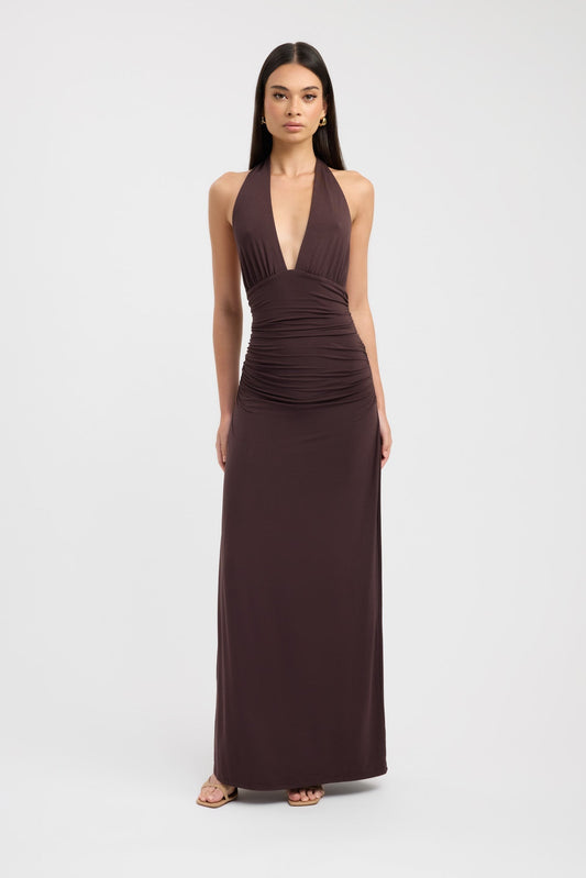 Alethea | Elegant Maxi Dress in Rich Brown