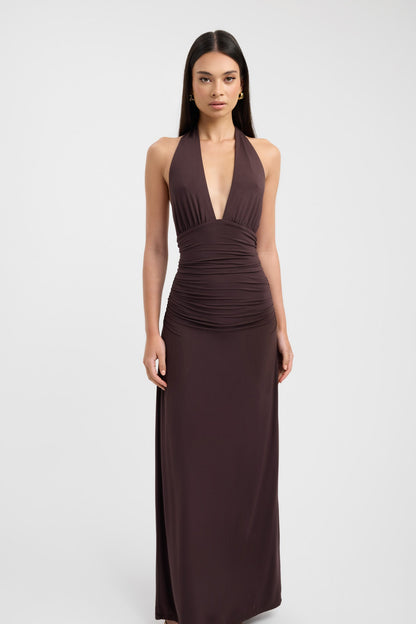 Alethea | Elegant Maxi Dress in Rich Brown