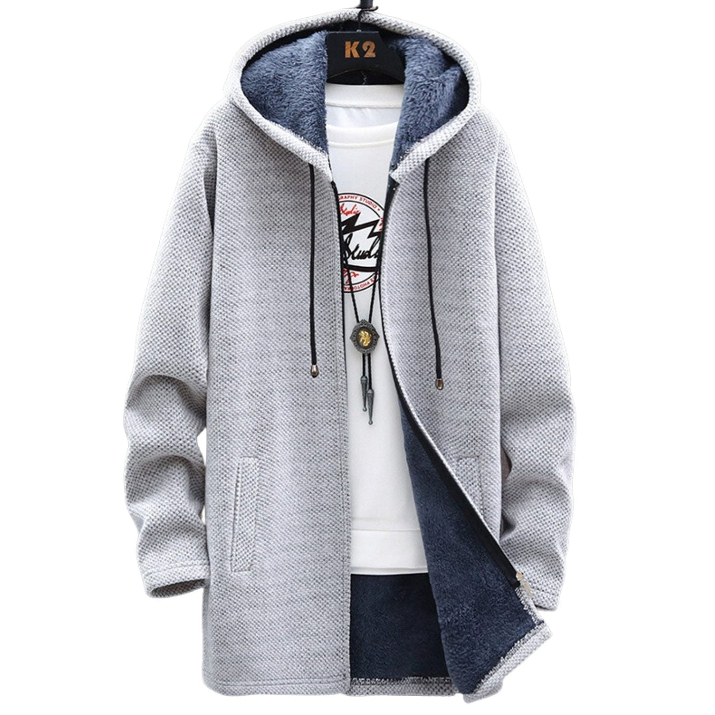 Astrid | Grey Longline Zip Hoodie with Sherpa Lining