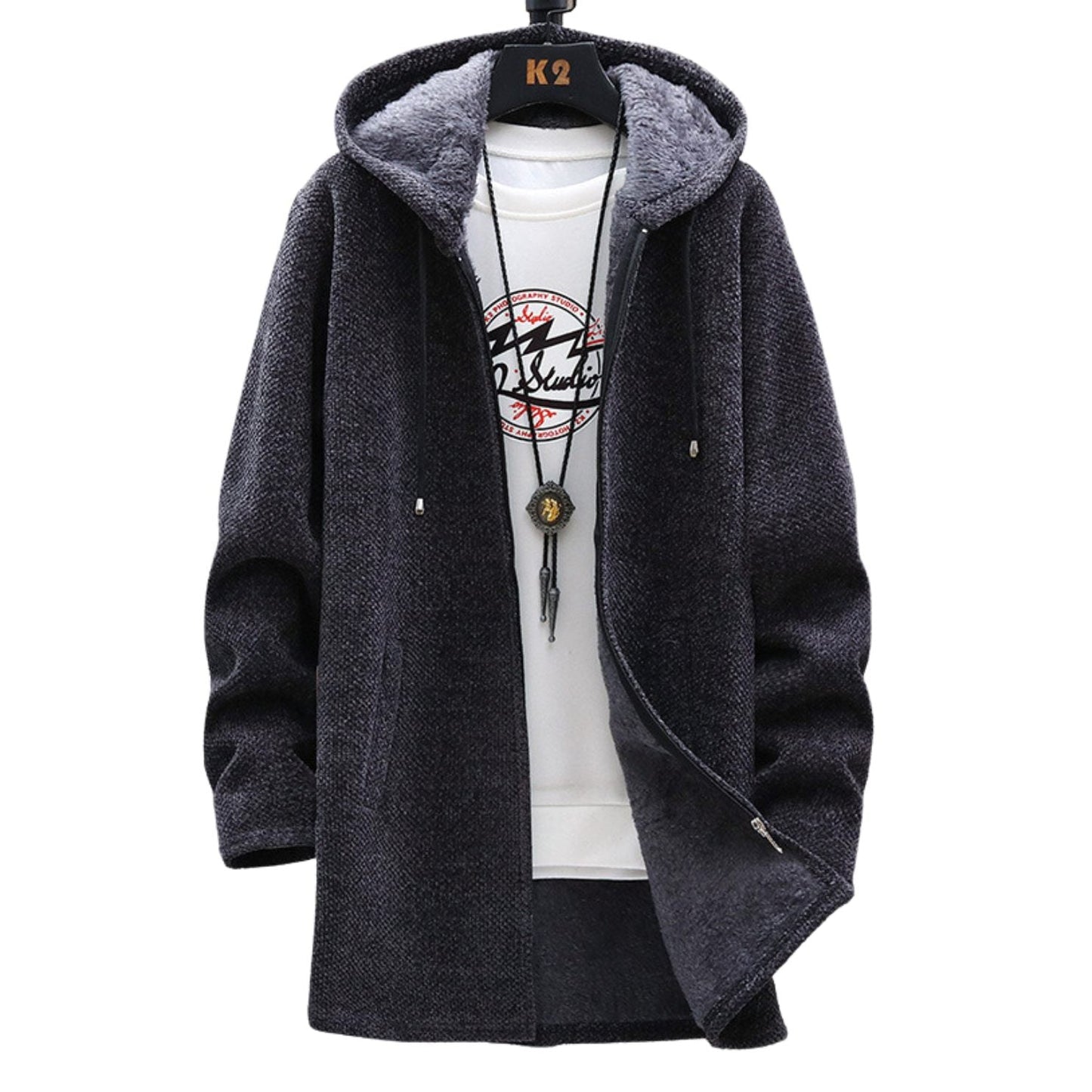 Astrid | Grey Longline Zip Hoodie with Sherpa Lining
