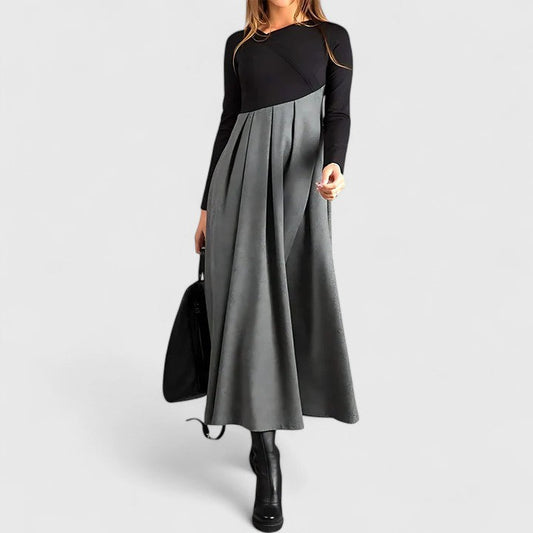 Calista | Elegant Charcoal Gray Pleated Dress