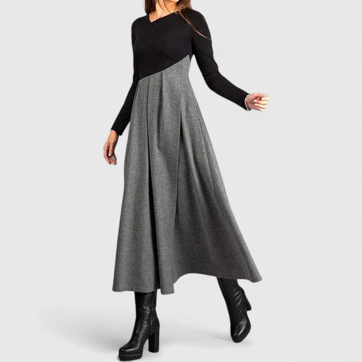 Calantha | Elegant Black & Grey Satin Dress