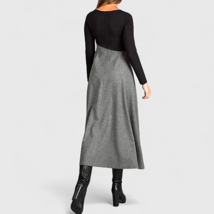 Calista | Elegant Charcoal Gray Pleated Dress