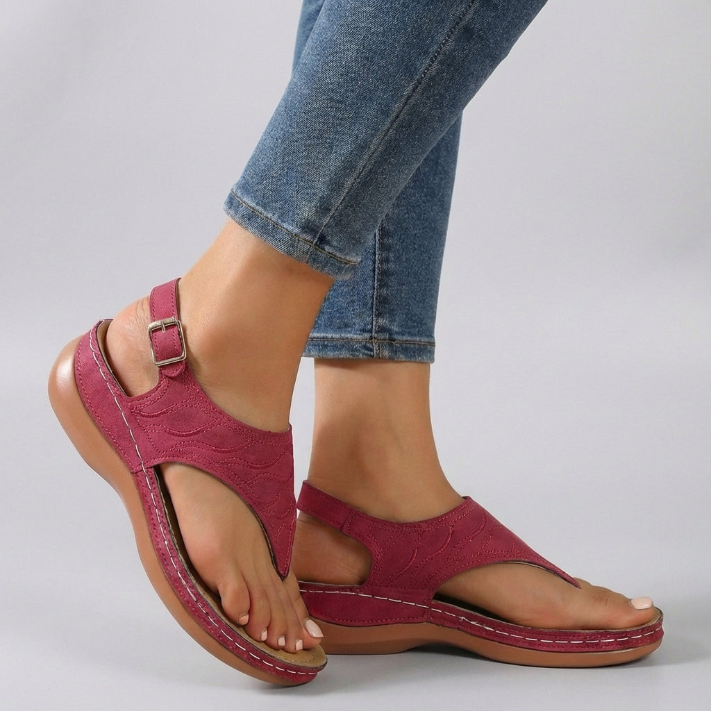 Eulalia | Tan Suede Women's Comfort Fit Ankle Strap Wedge Sandals