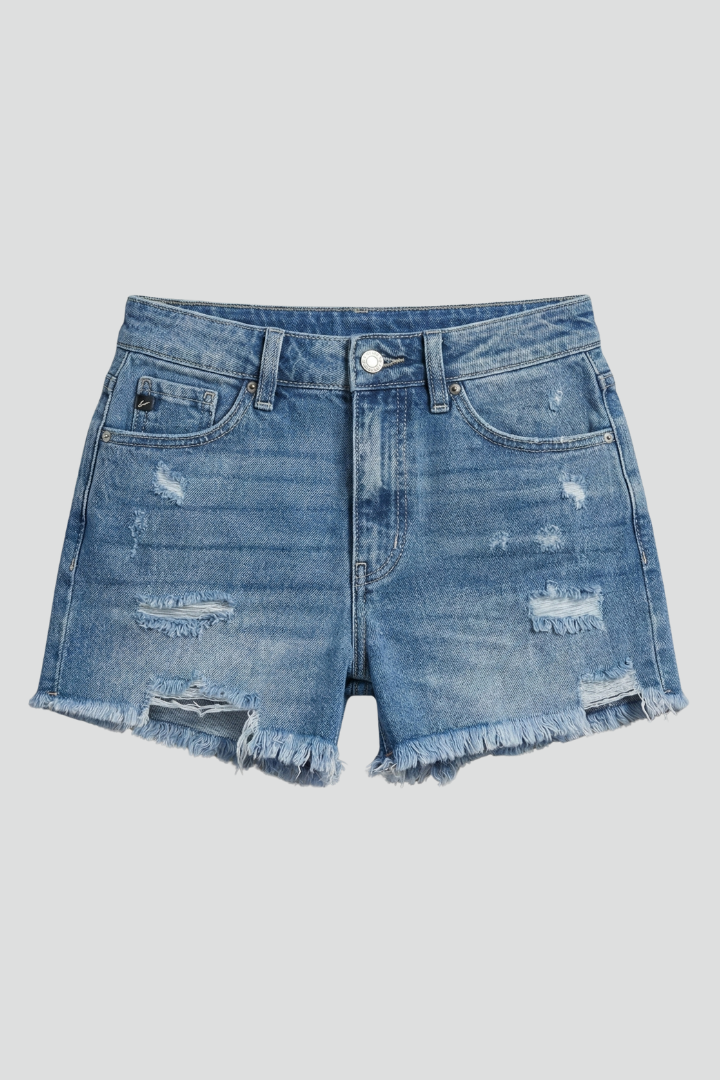Adeline | Women's Distressed Denim Shorts with Frayed Hem
