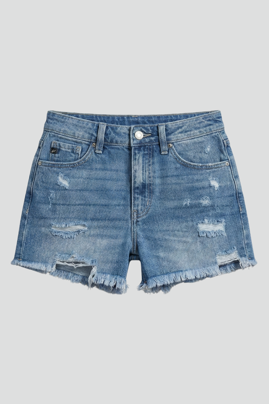 Adeline | Women's Distressed Denim Shorts with Frayed Hem