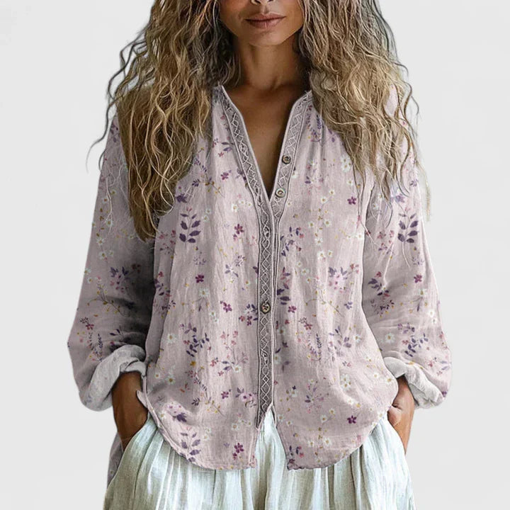 Calantha | Olive Green Floral Comfortable Blouse