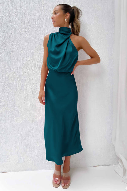 Lumina | Women’s Chic Halter Evening Dress in Sage Green