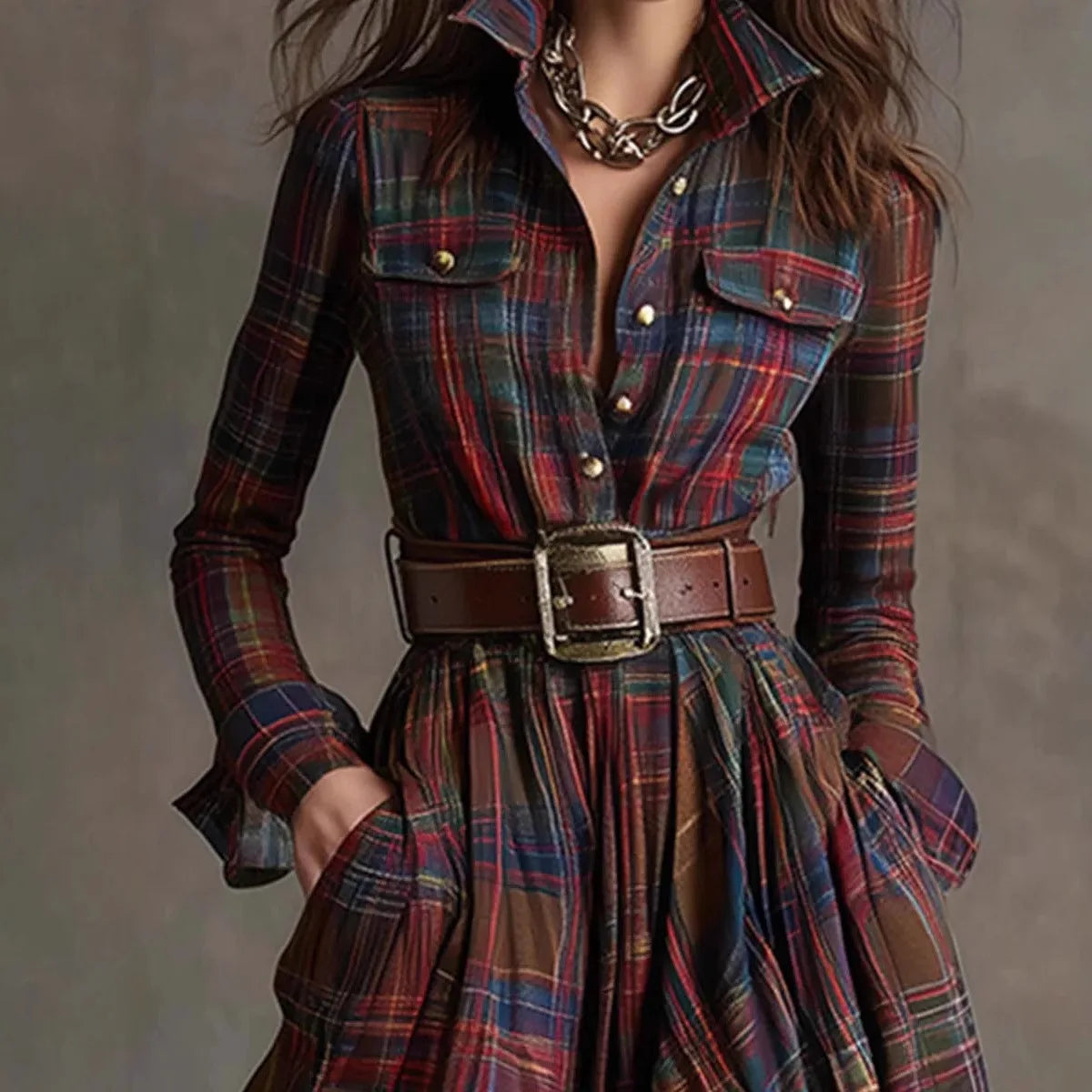 Calista | Plaid Sophisticated Maxi Dress