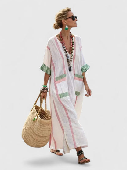 Calista | Elegant White Linen Maxi Dress