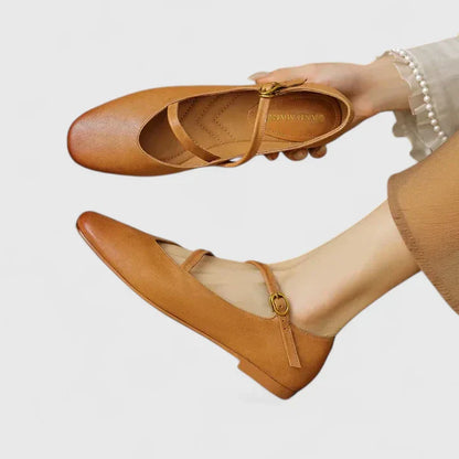 Alethea | Black Leather Mary Jane Orthopedic Flat Shoes