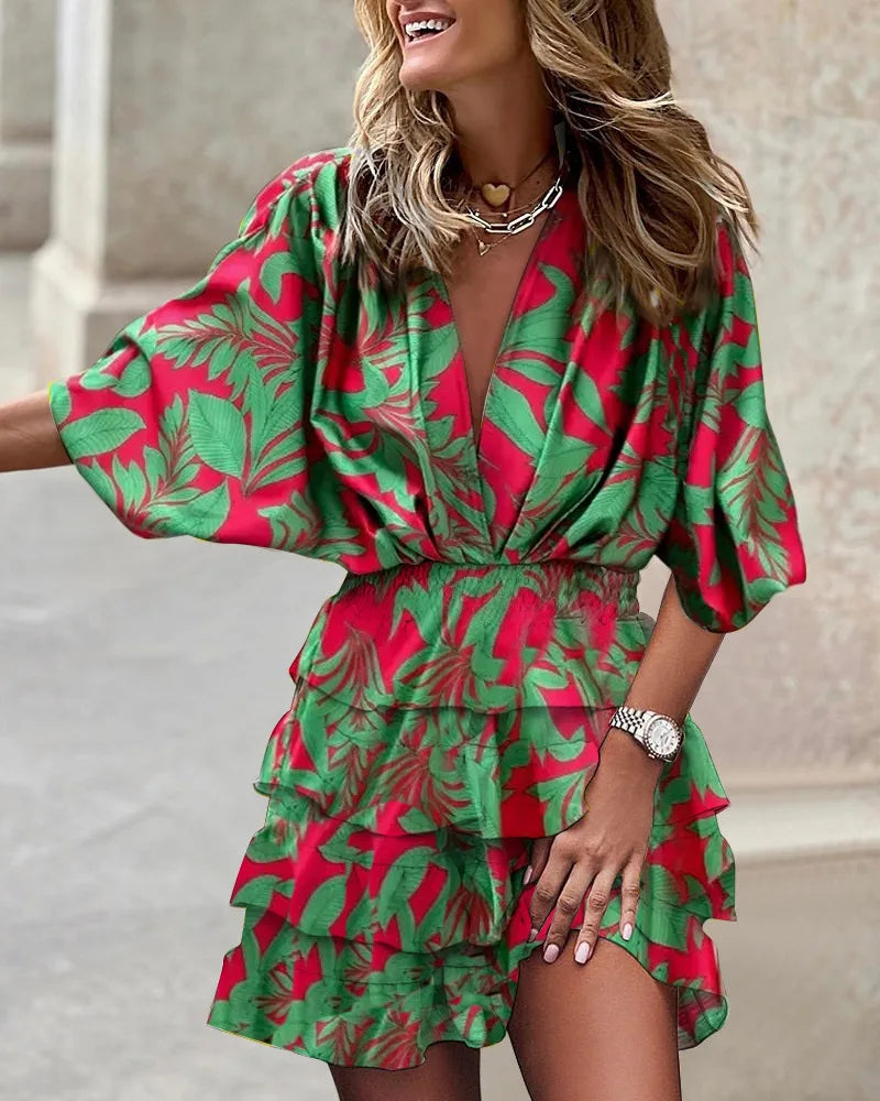 Alethea | Women’s Boho Printed Ruffle Mini Dress in Vibrant Yellow
