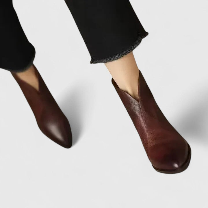Alethea | Elegant Black Leather Boots with Block Heel